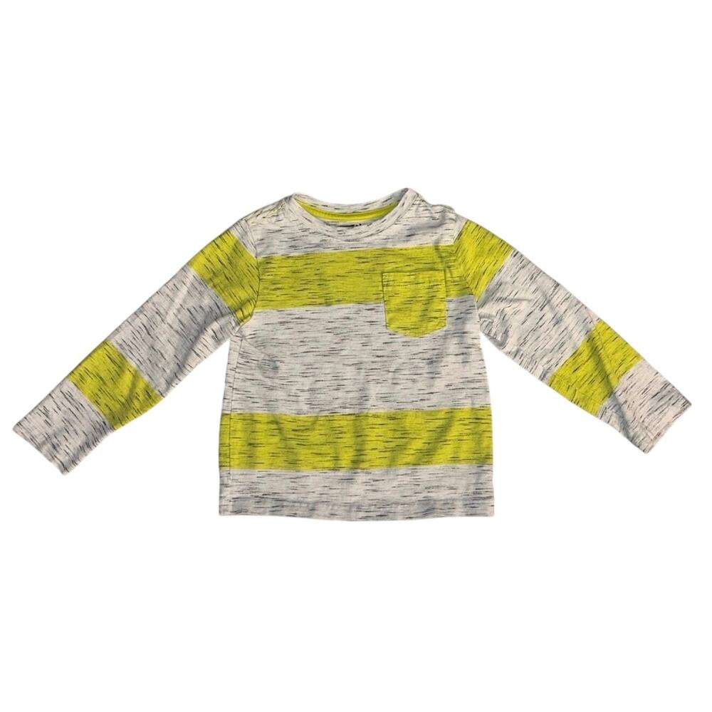 Crazy 8 4T Boys Gray & Yellow Striped Long Sleeve T-shirt with Pocket